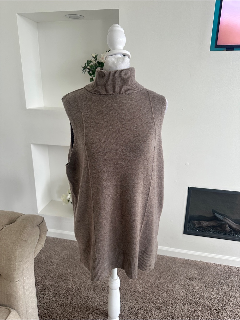 Soma Sleeveless Turtleneck Sweater Vest in Taupe Brown